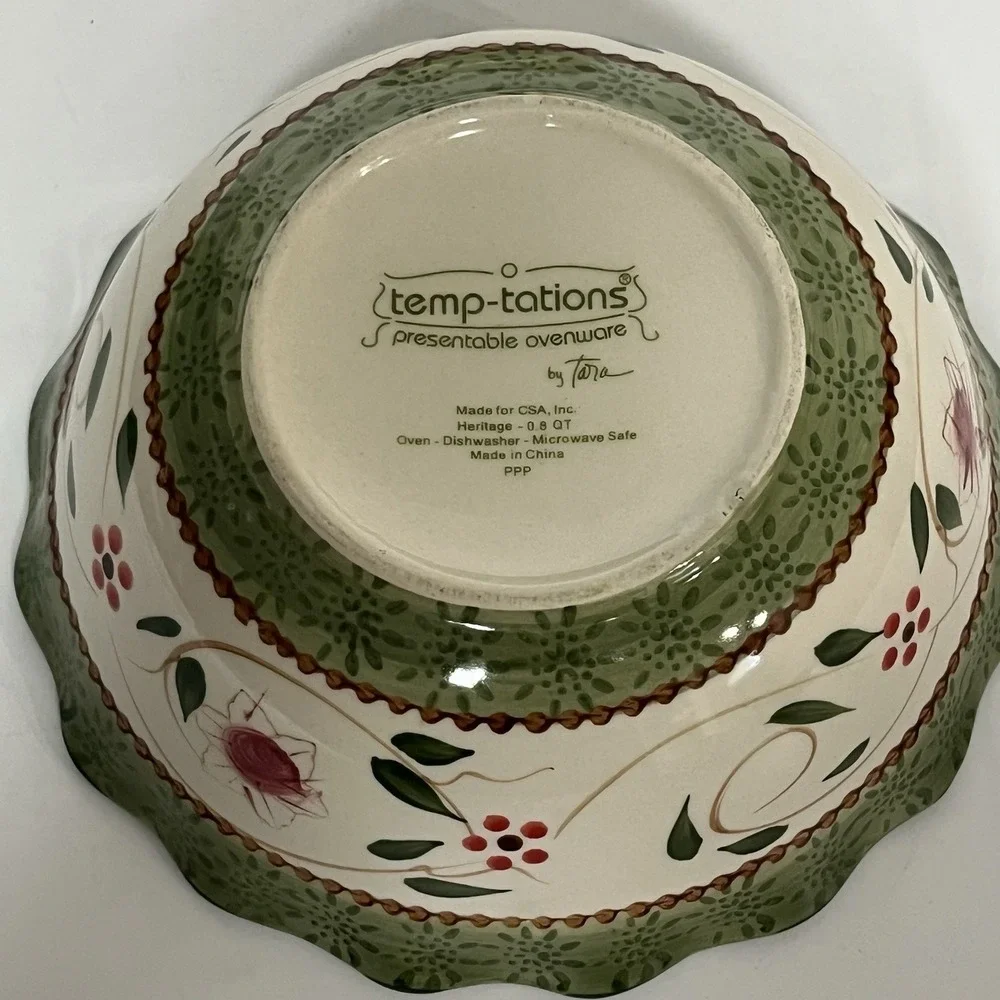 TEMP-TATIONS‎ Heritage Green Old World Floral Stoneware Soup BOWL SET